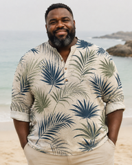 Big & Tall Men's Vintage Palm Leaf Print Long Sleeve Shirt