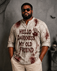 Big & Tall Men's Bloody Handprint English Slogan Printed Collar Long Sleeve Shirt