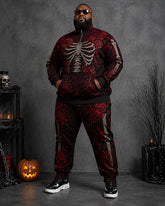 Big & Tall Men's Halloween Rose Skull Print Half Zip Sweat Set