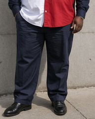 Big & Tall Men's Navy Blue, White And Red Contrast Stitching Printed Long Sleeve Shirt And Trousers Set