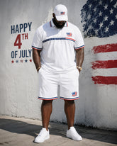 Big & Tall Men's Star-Edge Flag Print POLO Short Sleeve Shorts Set