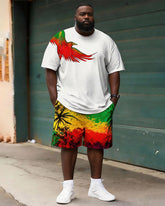 Big & Tall Men's Reggae Color Coconut Tree Print Round Neck Short Sleeve T-Shirt Shorts Set
