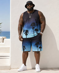 Big & Tall Men's Gradient Coconut Silhouette Print Tank Shorts Set