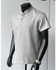 M-5XL American-style High Street Henry Collar T-shirt Stand Collar Short Sleeve