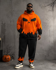 Big & Tall Men's Halloween Pumpkin Ghost Print Hoodie Set