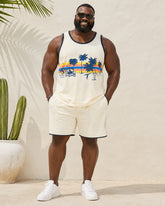 Big & Tall Men's Off-White Coconut Beach Print Tank Shorts Set