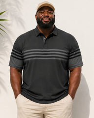 S–3XL Men’s Short-Sleeve Striped Polo Shirt With Lapel Collar