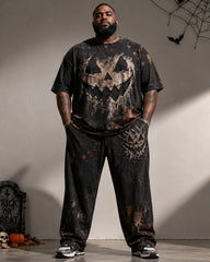 Big & Tall Men's Halloween Pumpkin Ghost Print T-Shirt Pants Set