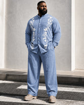 Big & Tall Men's Floral Print Stand Collar Long Sleeve Shirt Trousers Set