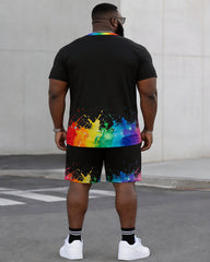 Big & Tall Men's Rainbow Splash Ink Heartbeat Dachshund Printed Round Neck Short Sleeve T-Shirt Shorts Set