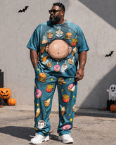 Big & Tall Men's Food Clock Dessert Printed T-Shirt Pants Set