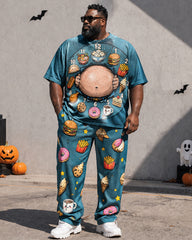 Big & Tall Men's Food Clock Dessert Printed T-Shirt Pants Set