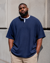 M-8XL Fake Two-Piece Henry Collar Short-Sleeve Tee