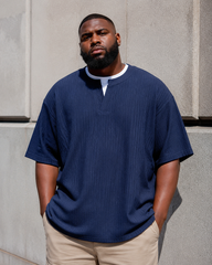 M-8XL Fake Two-Piece Henry Collar Short-Sleeve Tee