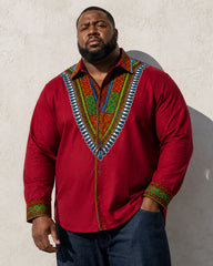 Big & Tall Men's African Color Totem Print Long Sleeve Shirt