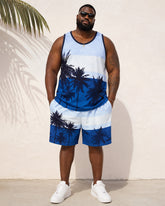 Big & Tall Men's Blue And White Gradient Coconut Printed Vest Shorts Set