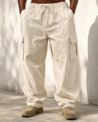 S-3XL Men's Cotton And Linen Overalls Multi-pocket Loose-fit Trousers