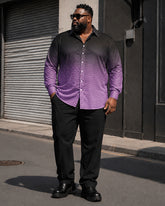 Big & Tall Men's Black And Purple Wave Dot Gradient Printed Long Sleeve Shirt Trousers Set