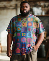 Big & Tall Men's Colorful Geometric Patchwork Print Round Neck Short Sleeve Tee