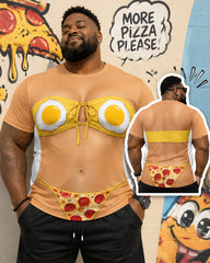 Big & Tall Men's Omelette Bikini Pizza Panties Fun Printed Round Neck Short Sleeve T-Shirt