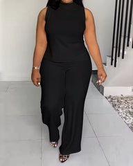 XL-4XL Women's Solid Color Casual Sleeveless Pants Set