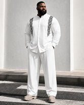 Big & Tall Men's Geometric Print Stand Collar Long Sleeve Shirt Trousers Set