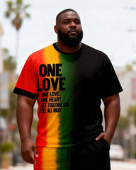 Big & Tall Men's "ONE LOVE" Gradient Printed Crew Neck Short Sleeve T-shirt Shorts Set