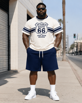Big & Tall Men's Route 66 Centennial Striped Shield Printed Crewneck Short Sleeve T-Shirt Shorts Set