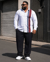 Big & Tall Men's Printed Long Sleeve Shirt Pants Set With Vertical Stripes On Side