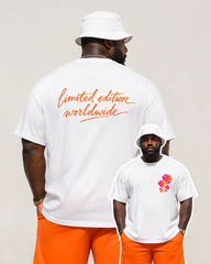 Big & Tall Men's Gradient Rose Handwritten English Printed Round Neck Short Sleeve T-shirt Shorts Set
