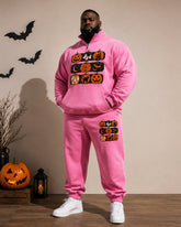 Big & Tall Men's Pink Pumpkin Ghost Print Half Zip Sweat Set