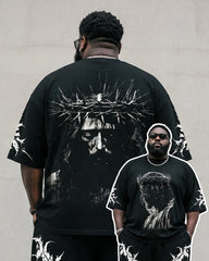 Big & Tall Men's Crown Of Thorns Jesus Head Printed T-Shirt Trousers Set