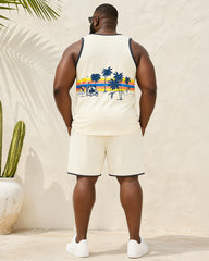 Big & Tall Men's Off-White Coconut Beach Print Tank Shorts Set