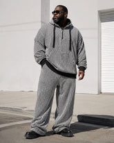 M–8XL Plus‑Size Men’s Houndstooth Half‑Zipped Hoodie Set