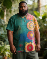 Big & Tall Men's Watercolor Floral Print Round Neck Short Sleeve Tee