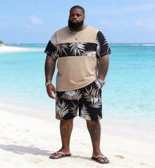 Big & Tall Men's Colorblock Fern Print Round Neck Short Sleeve T-Shirt Shorts Set