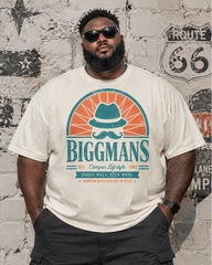 Big & Tall Men's Vintage Curved Sun Top Hat Printed Round Neck Short Sleeve T-Shirt