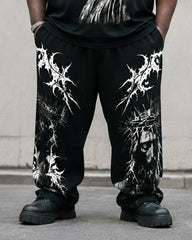 Big & Tall Men's Crown Of Thorns Jesus Head Printed T-Shirt Trousers Set