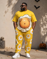 Big & Tall Men’s Fun Fried Egg Belly-Imitating Printed T-Shirt And Pants Set