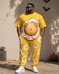 Big & Tall Men’s Fun Fried Egg Belly-Imitating Printed T-Shirt And Pants Set