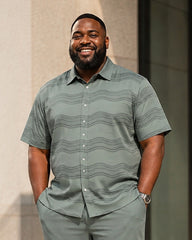 Big & Tall Men's Retro Wave Dark Print Short Sleeve Shirt Pants Set