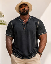 S-3XL Henry Shirt Men's Round Neck Short Sleeve T-shirt