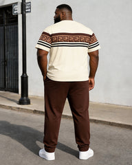 Big & Tall Men's Off-white Contrast Striped Printed T-shirt Trousers Set