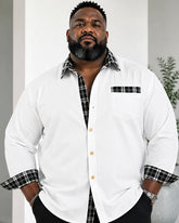 Big & Tall Men's Black Lattice Contrast Printed Long Sleeve Shirt