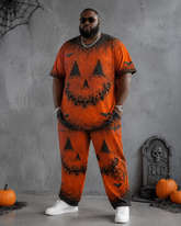 Big & Tall Men's Vintage Pumpkin Grimace Distressed Printed T-shirt Trousers Set
