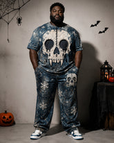 Big & Tall Men's Snowflake Skull Print T-Shirt And Pants Set