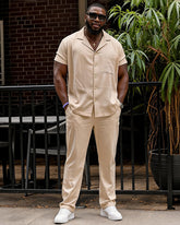 Big & Tall Men's Apricot Short Sleeve Shirt Pants Set