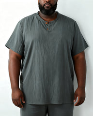 M-9XL Japanese Cotton And Linen Short-sleeved T-shirt With V-neck