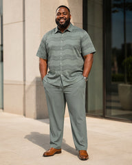 Big & Tall Men's Retro Wave Dark Print Short Sleeve Shirt Pants Set