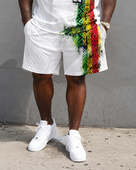 Big & Tall Men's Reggae Cross Printed Round Neck Short Sleeve T-Shirt Shorts Set